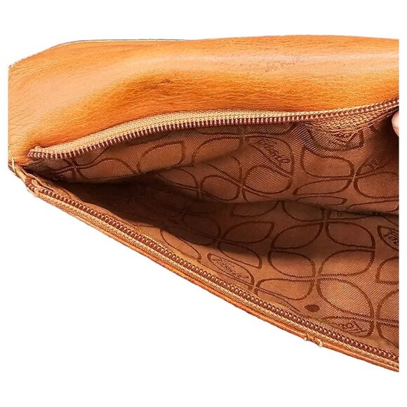 Fossil Flap Front Checkbook Wallet Tan Brown Leather 7 x 4 Back Zip Pocket - Picture 8 of 14